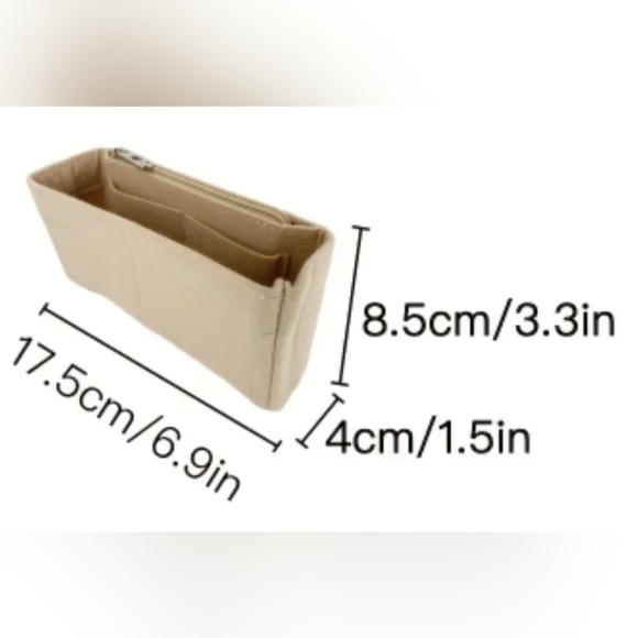 New bag organizer/insert khaki felt 2 slip pockets on interior & exterior both - Picture 2 of 5